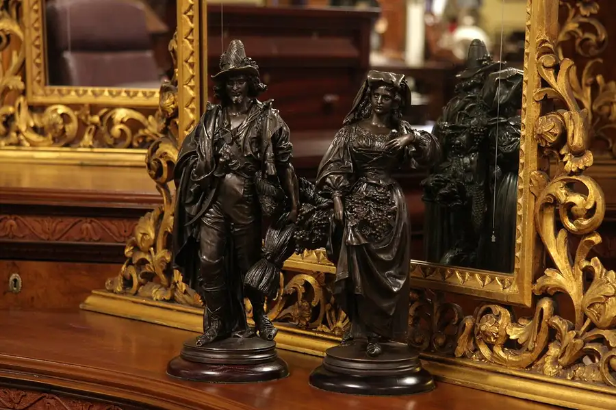 Main image of Antique French Antique Bronze Couple, Signed Halou