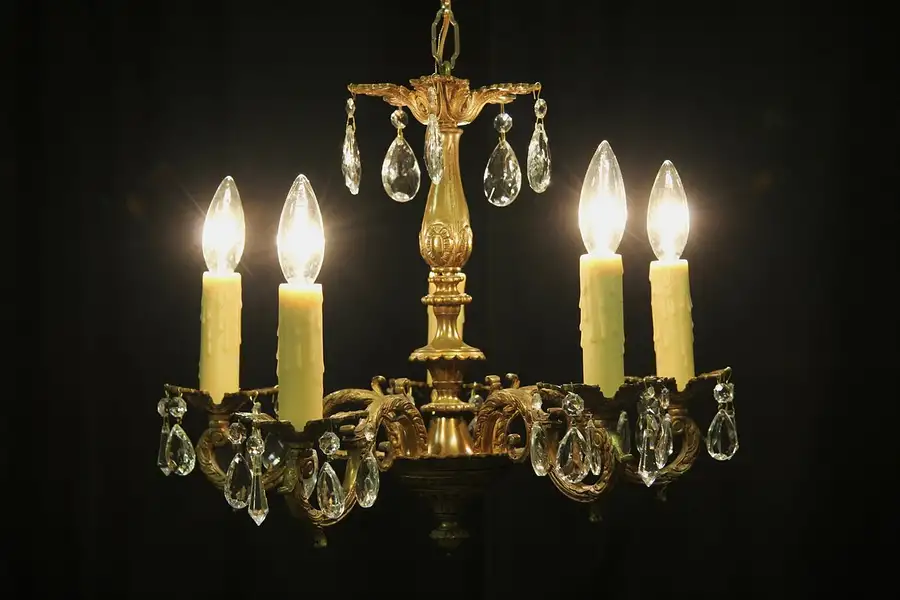 Main image of Embossed Bronze 5 Candle Vintage Chandelier