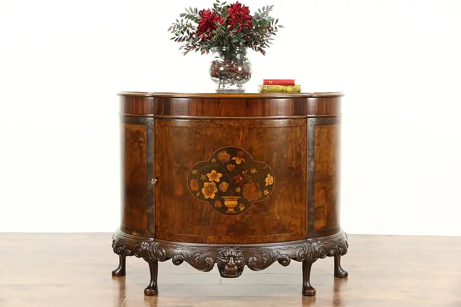 Main image of Demilune Half Round Antique Sideboard or Hall Console Cabinet, Marquetry