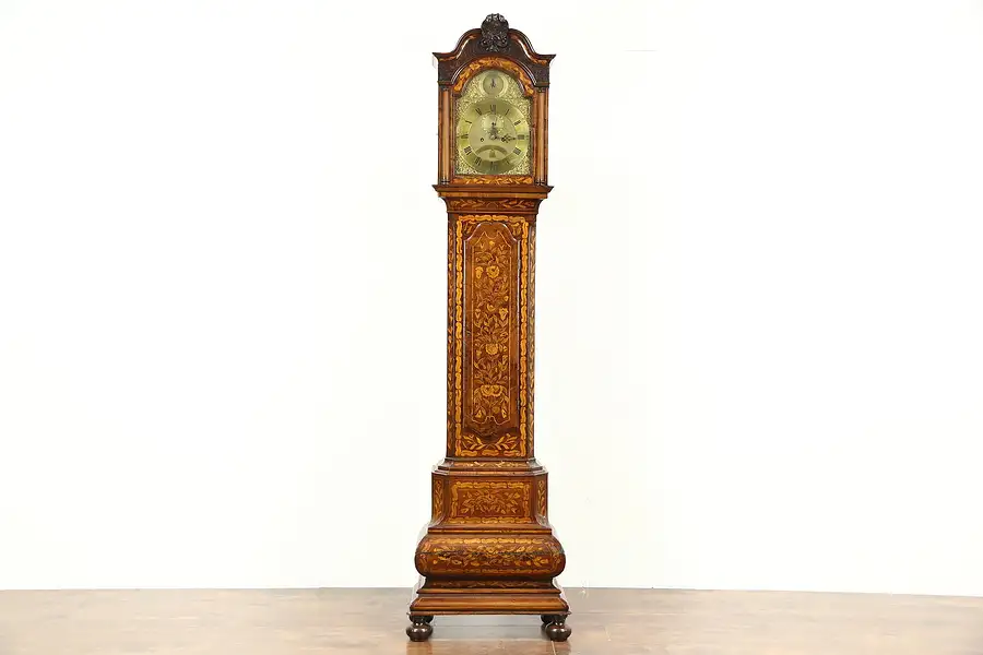 Main image of Dutch Baroque Marquetry 1700's Long Case Grandfather Clock, Straatman, Hague