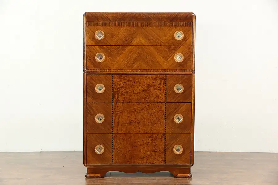 Main image of Art Deco Tall Chest or Highboy, Signed Joerns Bros of Stevens Point, WI