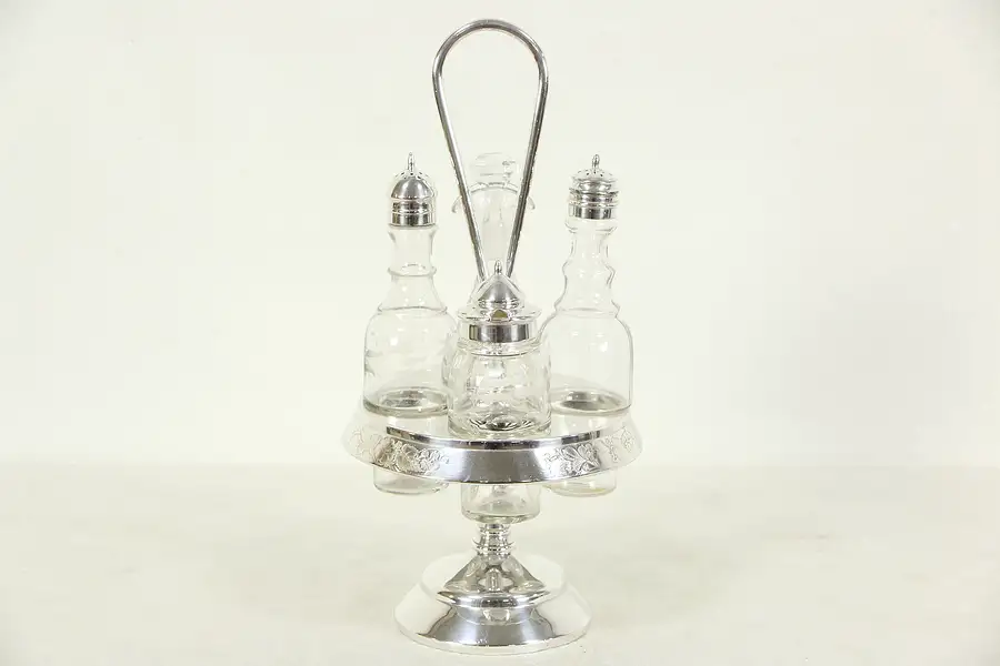 Main image of Victorian Antique 1890 Silverplate Castor Cruet & S/P Set, Signed Middletown