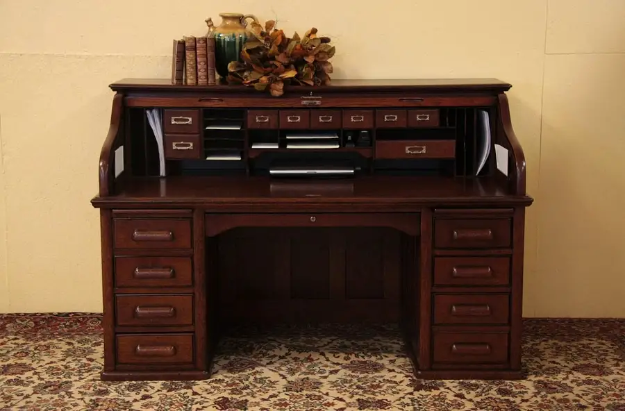 Main image of Revell 5 1/2' Antique Quartersawn Oak Roll Top Desk
