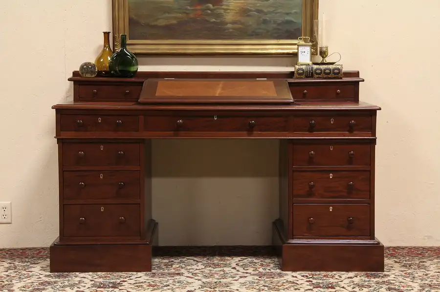 Main image of Leather Slant Top Antique 1870 Desk