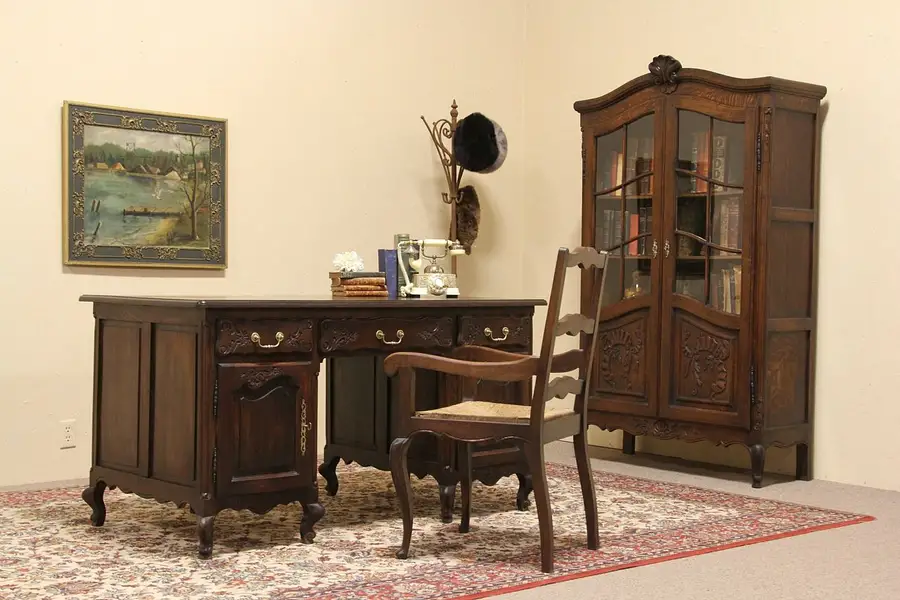 Main image of Country French Oak 1920's Library Desk Set