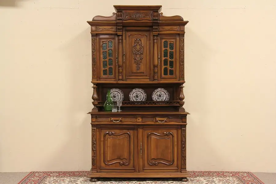 Main image of Carved 1895 Antique Court Cupboard or Dowry Cabinet