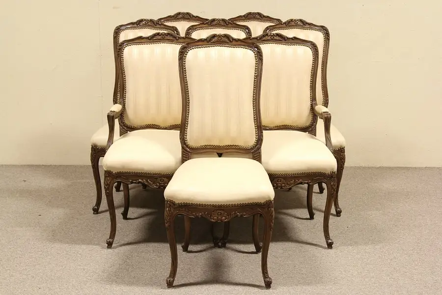 Main image of Set of 8 Country French Leather Trouvailles Dining Chairs