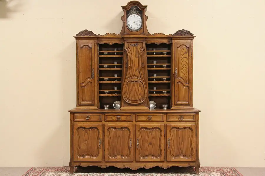 Main image of Country French 1890 Pewter Cupboard Sideboard & Clock
