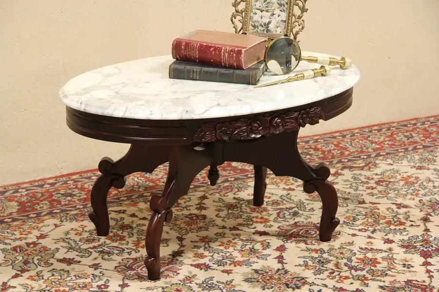 Main image of Victorian Style Pelham, Snell & Leekie Marble Top Coffee Table