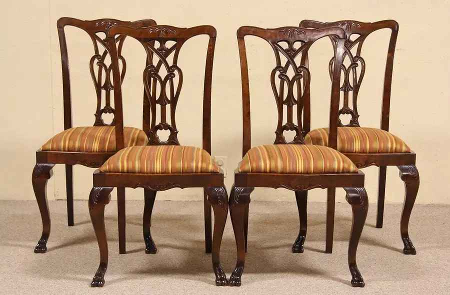 Main image of Set of 4 Swedish 1920's Carved Game or Dining Chairs