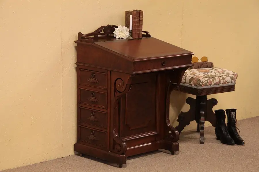 Main image of Victorian Antique Ship Captain's Davenport Desk