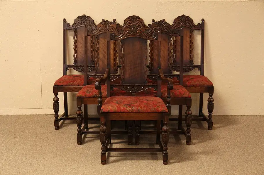 Main image of Set of 6 Oak Chairs, Tudor or Renaissance Style