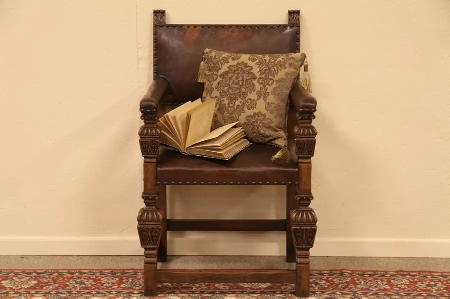 Main image of Victorian 1870 Carved Leather Armchair