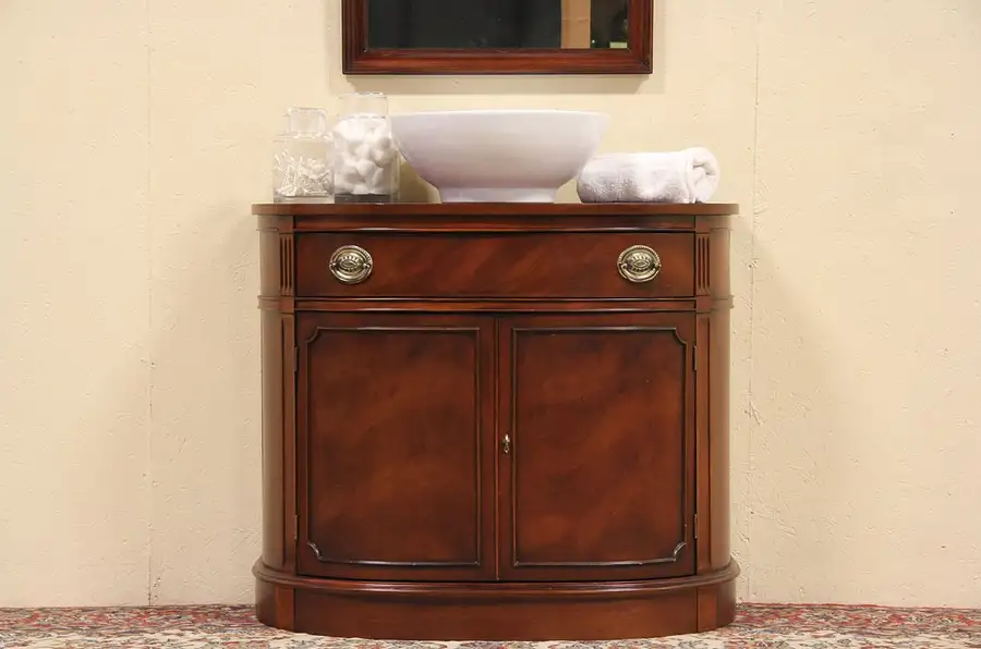 Main image of Mahogany Curved Demilune Console or Vessel Sink Vanity