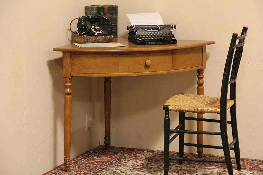 Main image of Oak English Antique 1900 Corner Writing Desk or Table