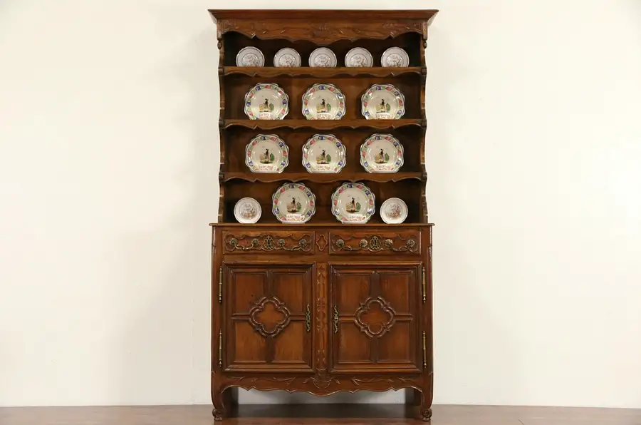 Main image of Country French Provincial Oak 1860 Antique Pewter Cupboard, Welsh Dresser