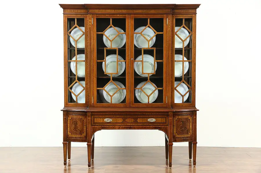 Main image of Berkey & Gay Signed 1920's Vintage China Curio Display Cabinet, Inlaid Marquetry