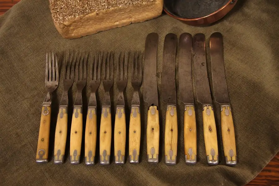 Main image of Set of Civil War Era Bone & Steel Cutlery