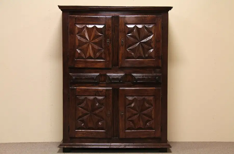 Main image of Carved 1600's Dowry Cabinet or Cupboard