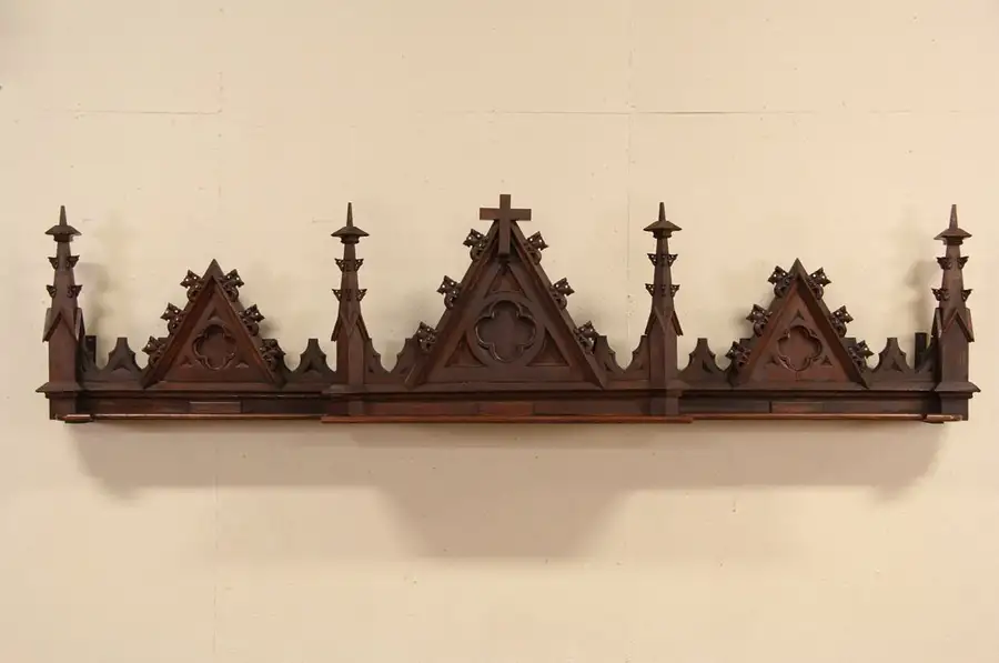 Main image of Gothic Architectural Salvage Fragment, 1890's Antique Oak Crest & Cross