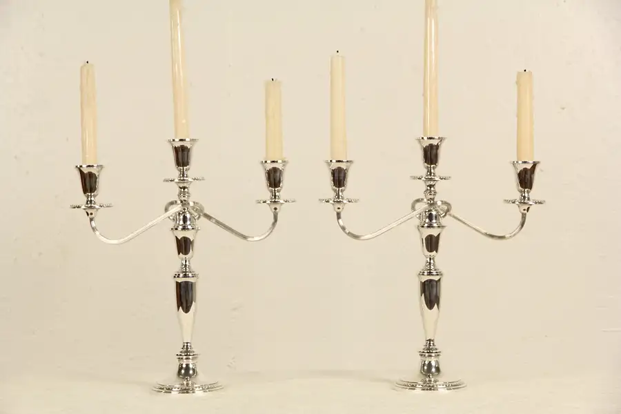 Main image of Towle Signed Pair of Sterling Silver Vintage Triple Convertible Candelabra