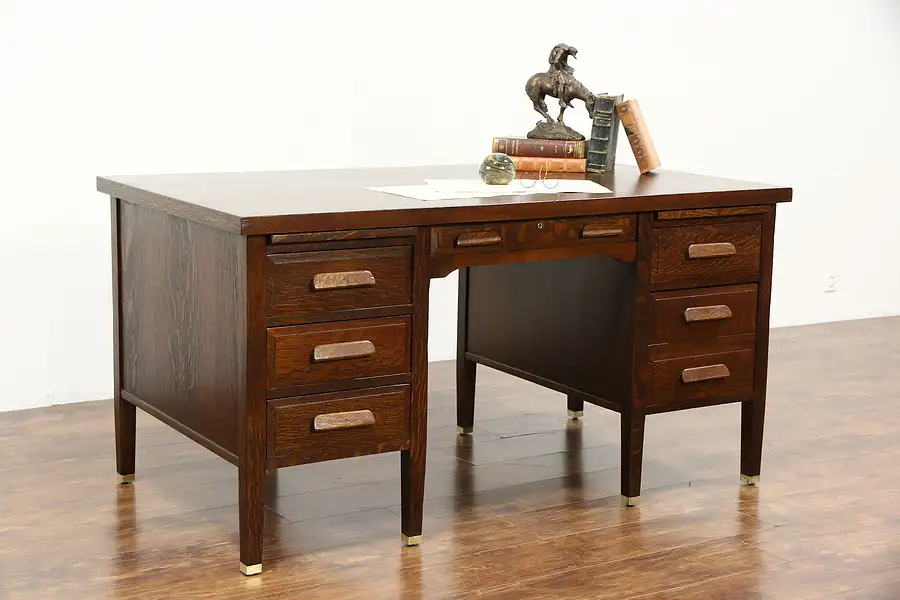 Main image of Oak Quarter Sawn 1915 Antique Desk, File Drawer, Pull Out Shelves