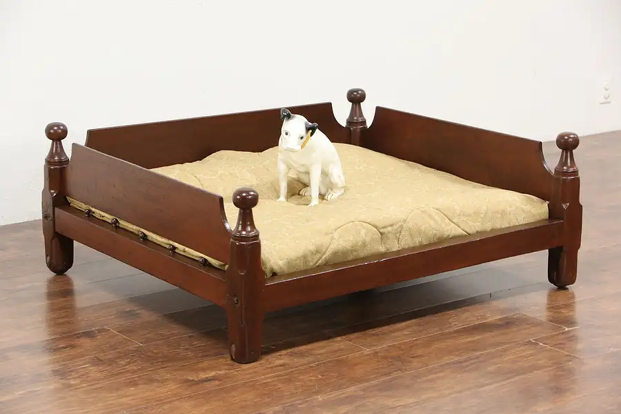 Main image of Dog Bed made from 1840 Antique Rope Bed, Cannon Ball Posts
