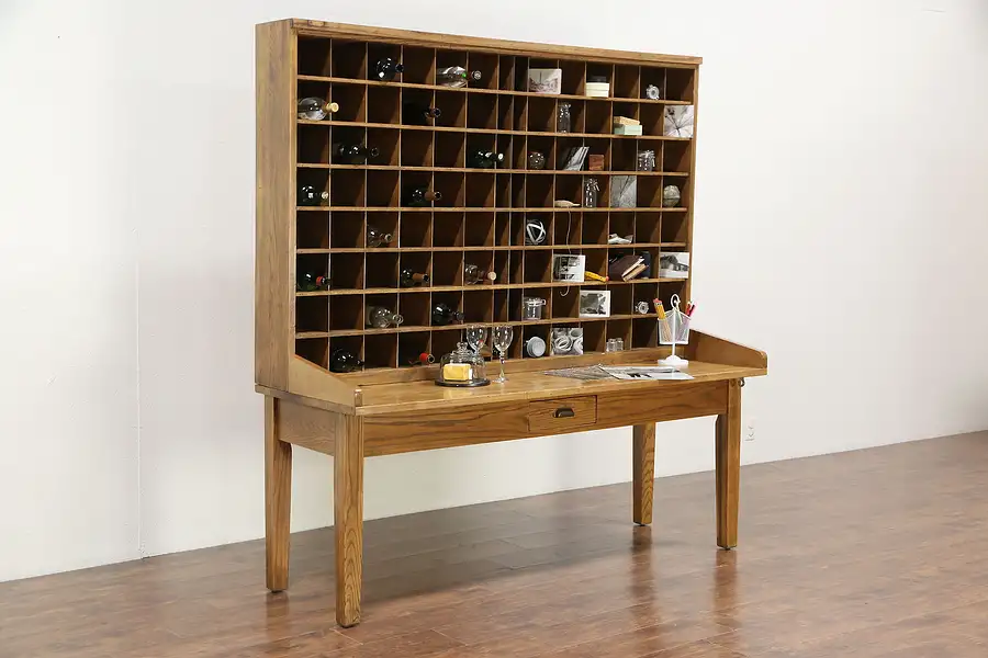 Main image of Post Office Antique Oak Mail Sorting Table, Wine Rack & Tasting Table