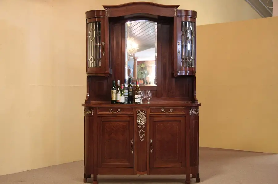 Main image of Back Bar Server, Bronze Cherub, Leaded Glass