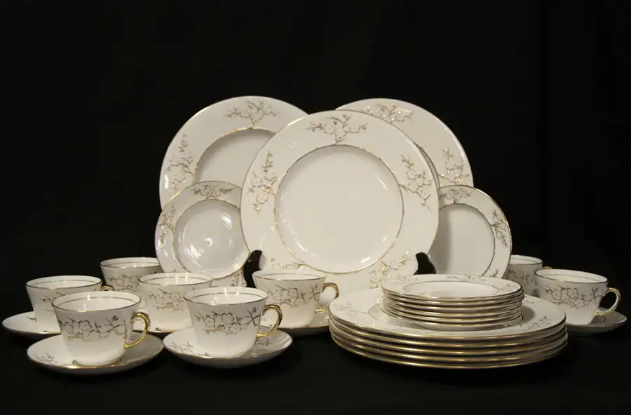 Main image of Spode Blanche de Chine Gold & White China Set for 8