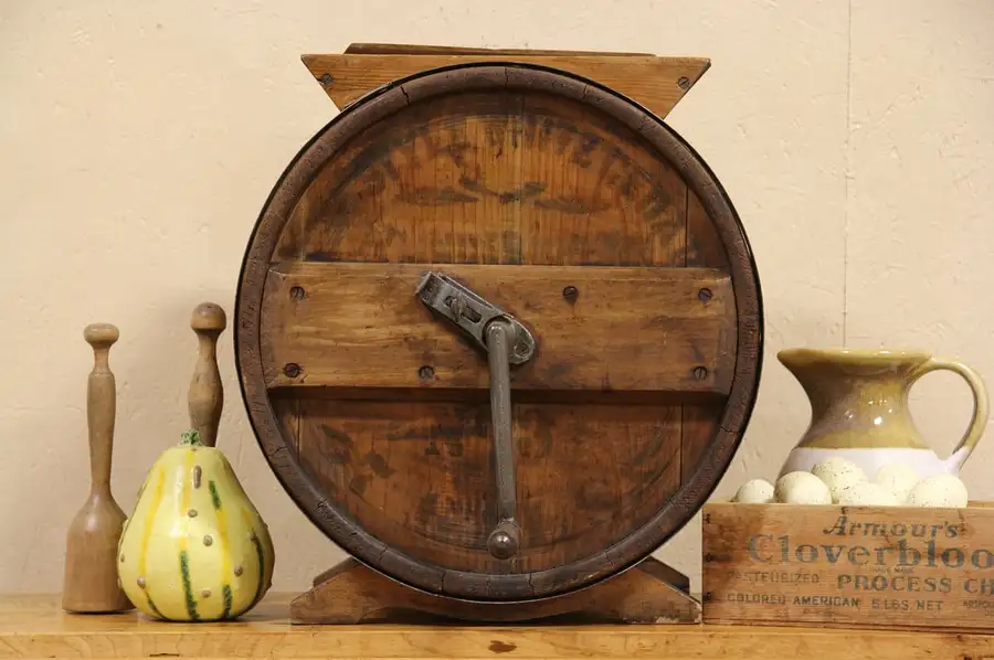 Main image of White Cedar 3 Gallon Wood 1900 Antique Butter Churn