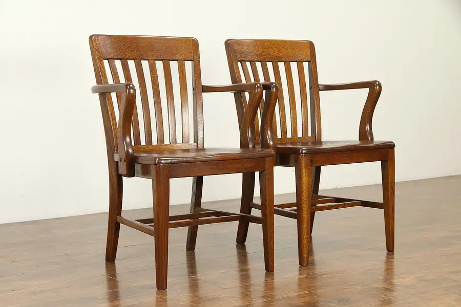 Main image of Pair of Squareback Quartersawn Banker Chairs