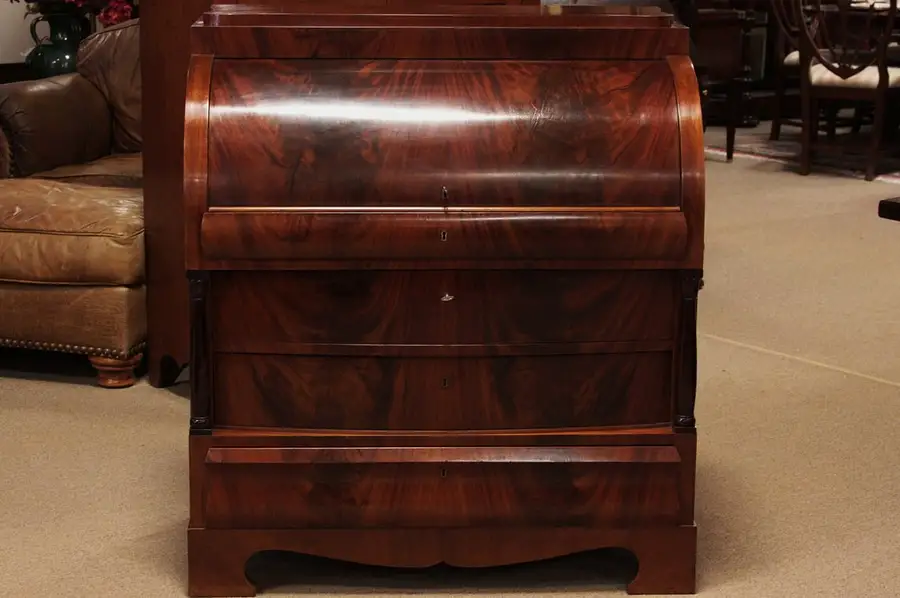 Main image of Biedermeier Empire Mahogany Cylinder Roll Top Desk