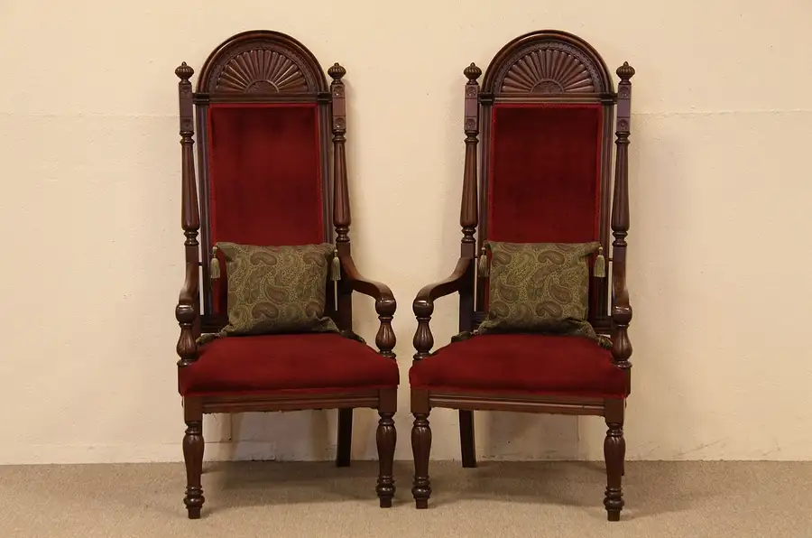 Main image of Pair of Victorian Throne, Hall or Dining Chairs