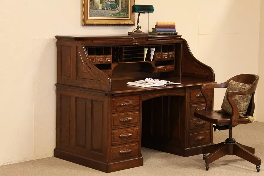 Main image of Victorian 5' Oak Antique Rolltop Desk