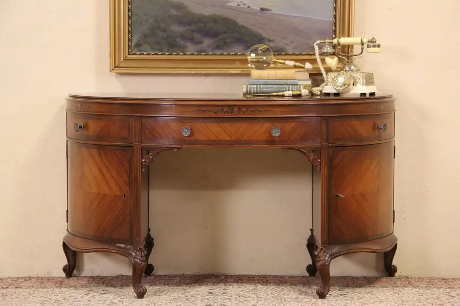 Main image of Demilune Desk, 1925 Vintage, Sunburst Top, Hand Painting