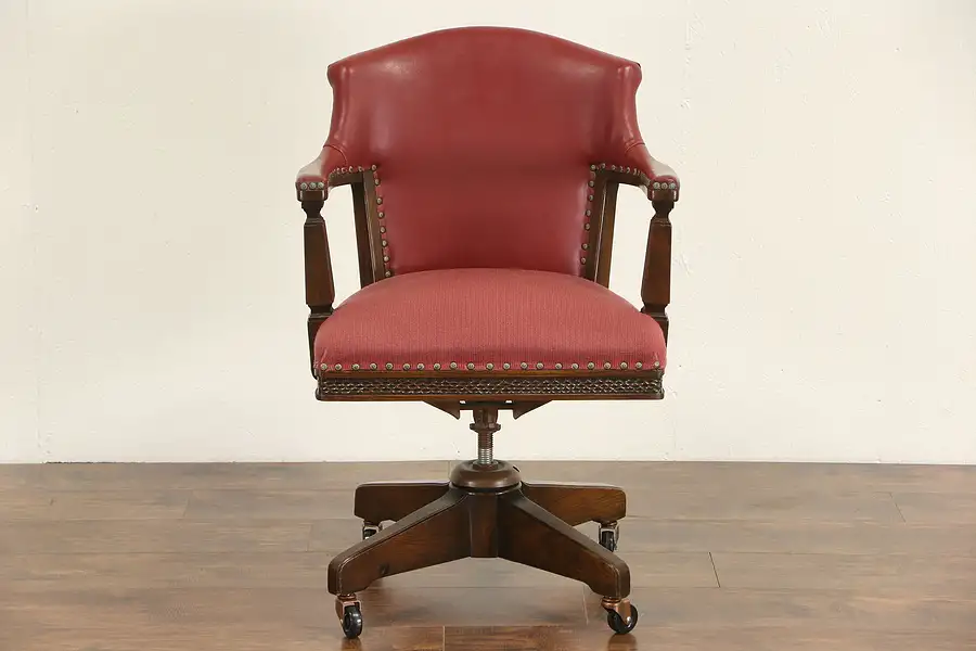 Main image of Romweber 1960's Vintage Signed Oak Executive or Library Swivel Desk Chair