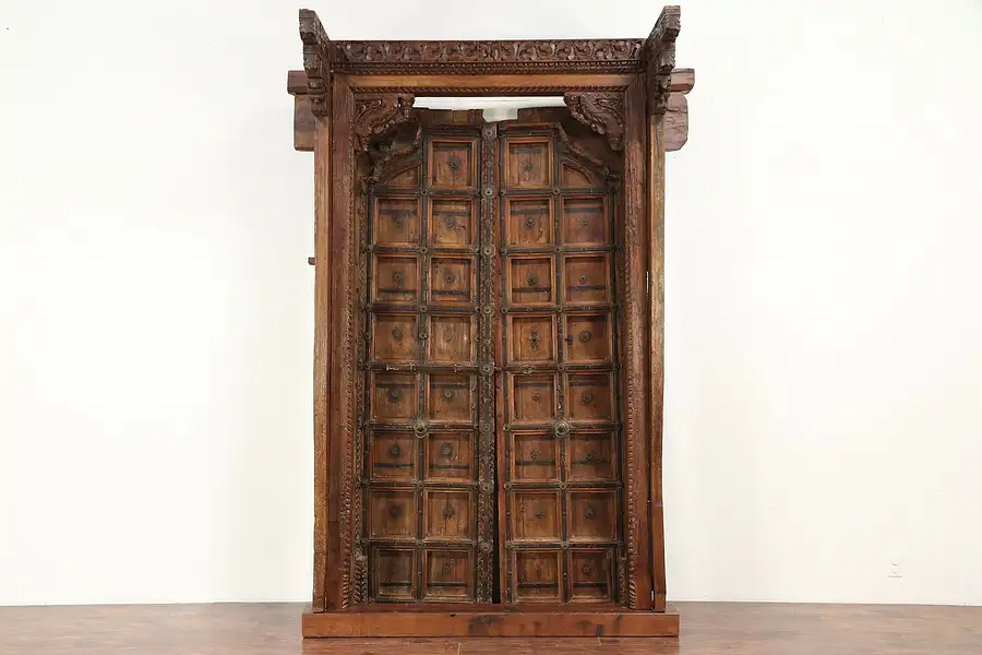 Main image of Teak Antique Architectural Salvage Entryway, Doors & Frame, Locks, India