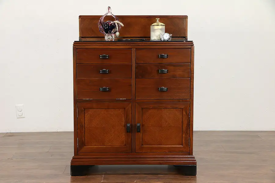 Main image of Art Deco Vintage Walnut Medical, Dental or Bath Cabinet, Signed Allison