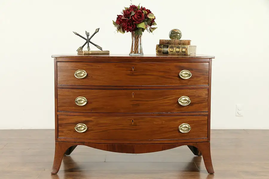 Main image of Hepplewhite Antique 1790 Mahogany Bow Front Hall or Linen Chest Dresser