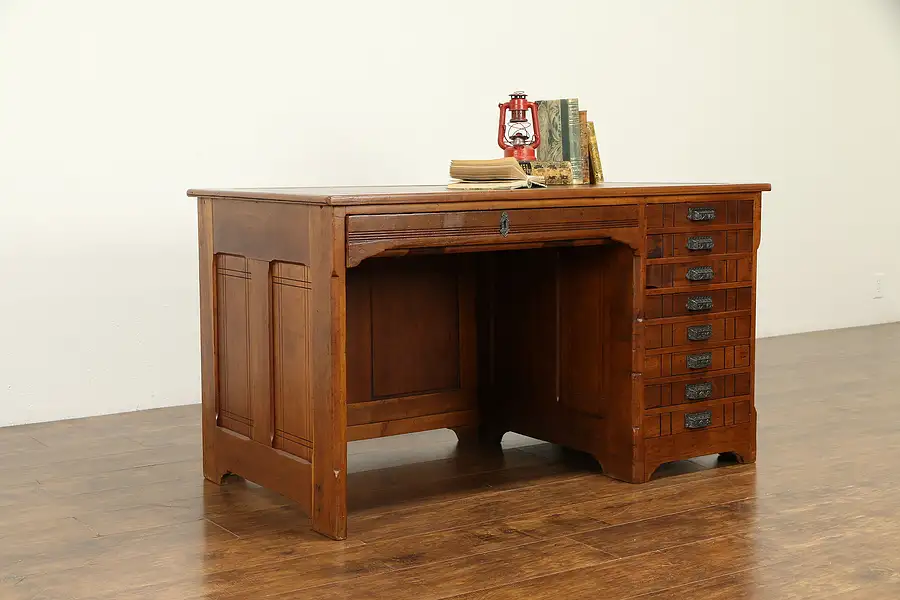 Main image of Victorian Eastlake Antique Cherry 9 Drawer Jeweler Desk