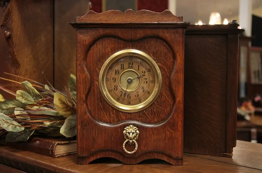 Main image of Victorian Oak Antique Musical Alarm Clock