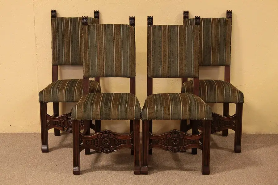 Main image of Four Antique Carved Dining or Game Chairs