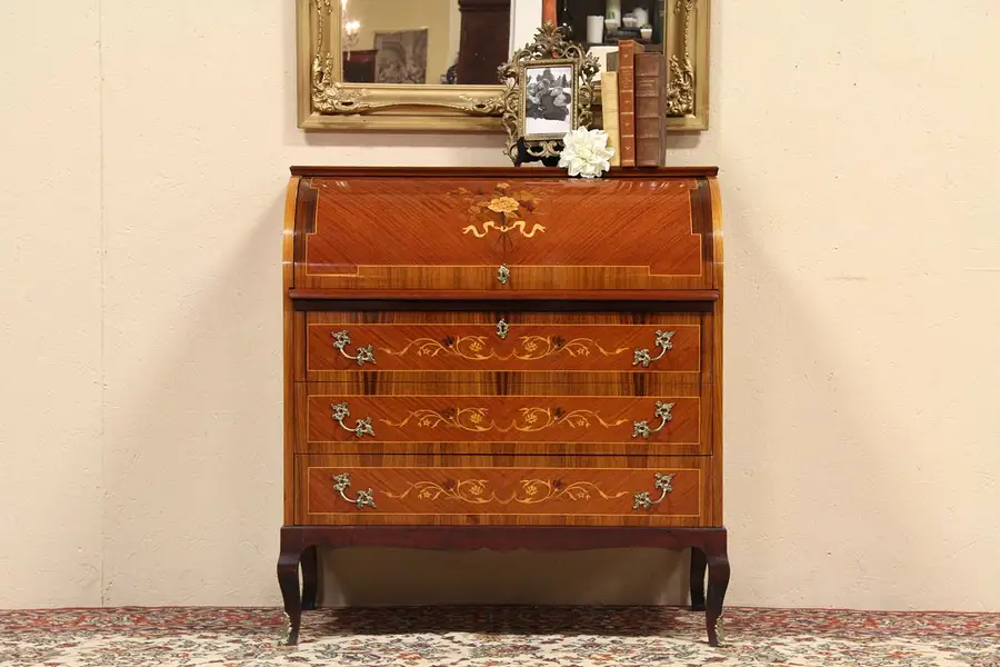 Main image of Marquetry Rosewood Cylinder Rolltop Desk