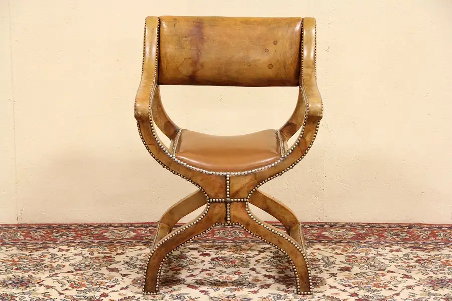 Main image of Leather Covered Antique 1900 Armchair
