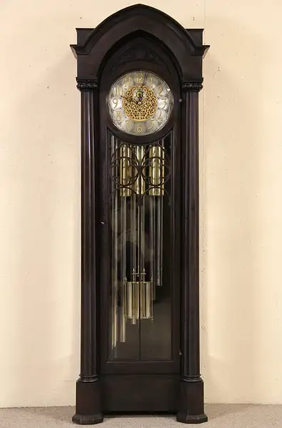 Main image of Herschede 1915 Gothic Tall Case Grandfather Clock, 7 Tube Westminster Chime