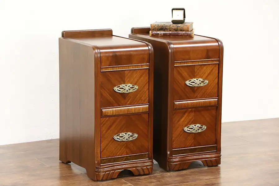 Main image of Pair Art Deco Waterfall Vintage Nightstands