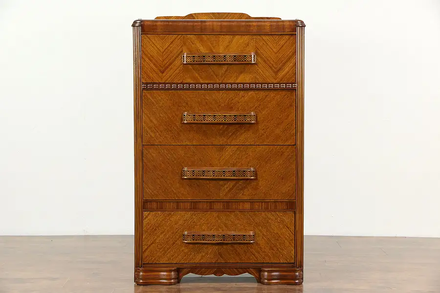 Main image of Art Deco Waterfall 1930's Vintage Highboy or Tall Chest