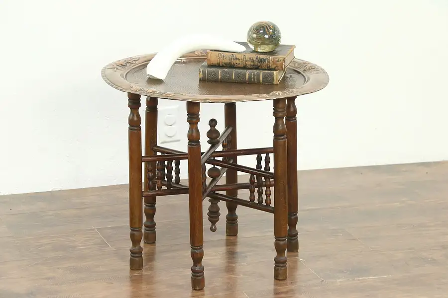 Main image of Hammered Copper Antique Coffee or Chairside Table