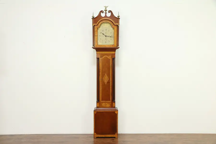 Main image of Cherry & Maple Tall Case Antique Grandfather Clock, Quartz, Whiting CT